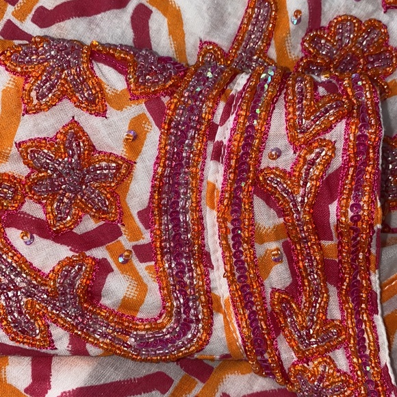 Barbara Gerwit Beaded Orange/Hot Pink Swim Coverup Size M - Picture 4 of 10